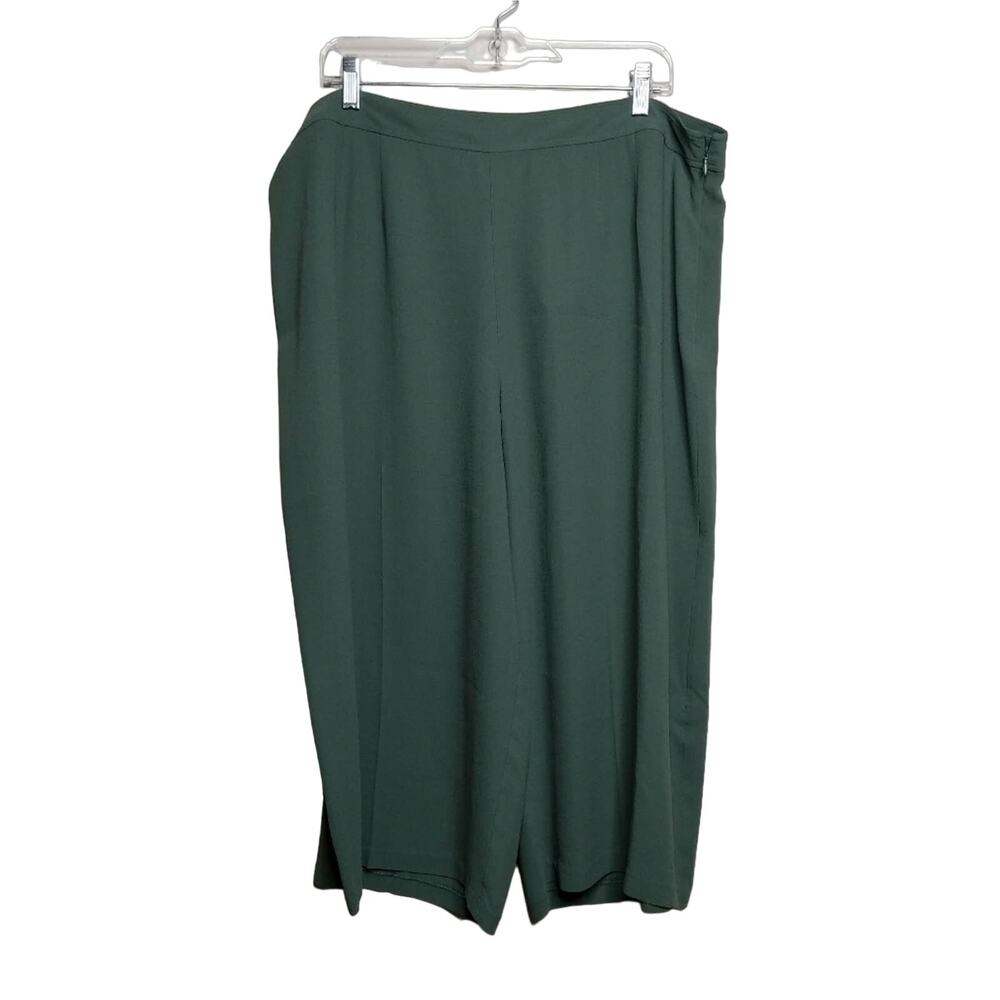 Eileen Fisher Green Silk Georgette Crepe Culottes Side Zipper Button 18 New FLAW
